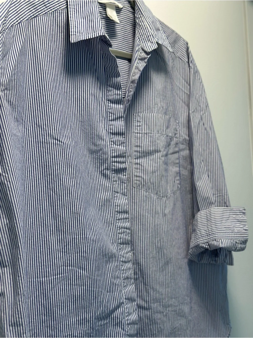 H&M Blue & White Striped Oversized Button Down Shirt Size S - Picture 3 of 5